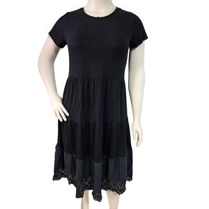 Jack & Avery Black Boho Eyelet Scallop Hem Tiered Knit Dress Size 1X‎ Women's